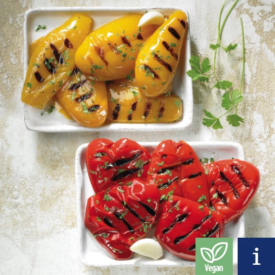 Gegrillte Paparikafilets rot und gelb